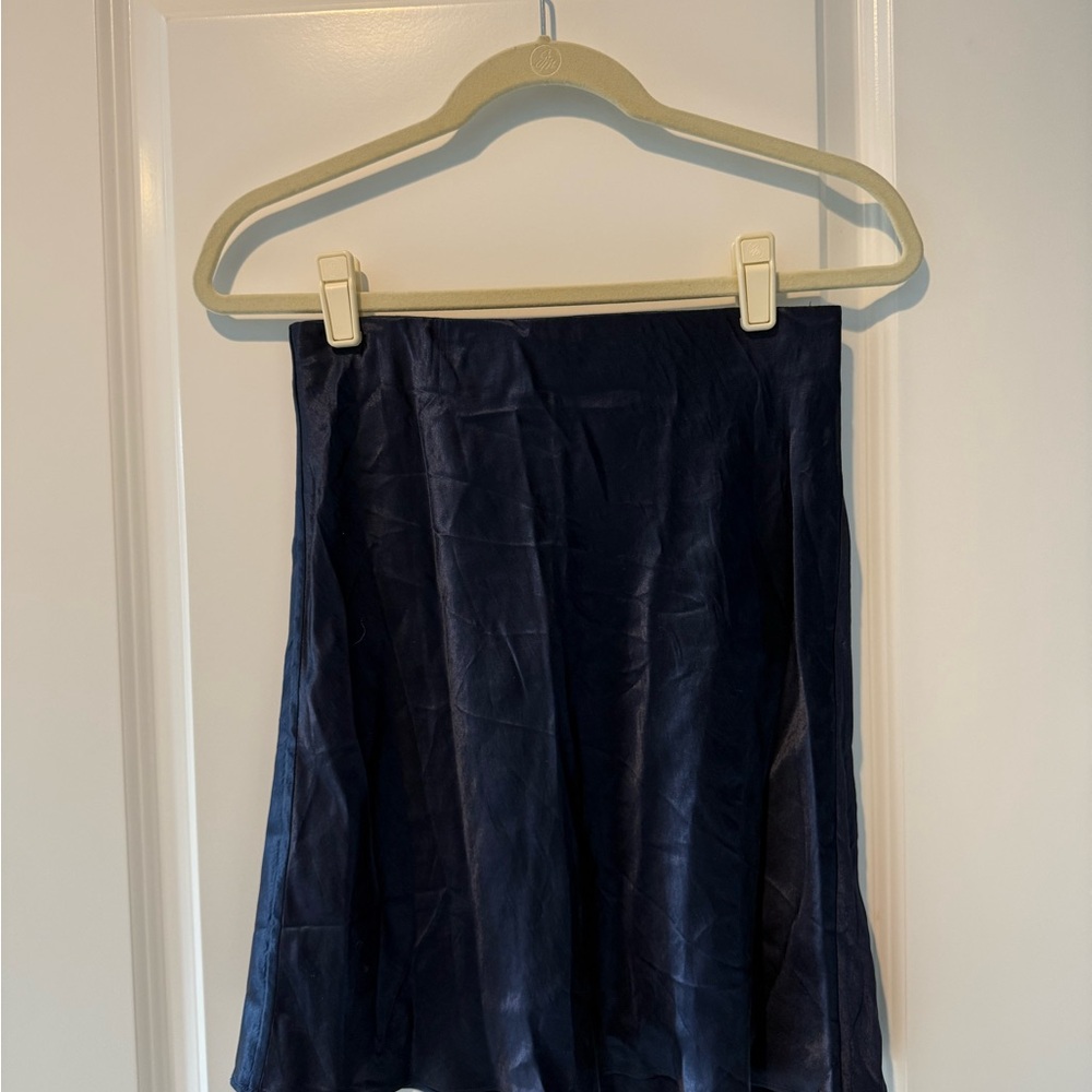 Babaton Satin Navy Blue Mini Skirt